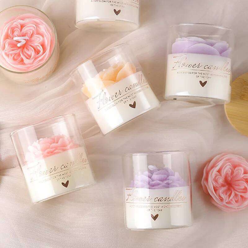Simulated Peony Flower Glass Cup Wax Light Fragrance Scented Candle Ins Atmosphere Interior Decoration S260205