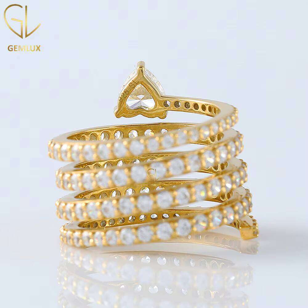 Hot Selling New Design Heart & Round Cut Original Moissanite Diamond Pave Set Spiral Spring Ring, 14K Solid Gold Ring For Women