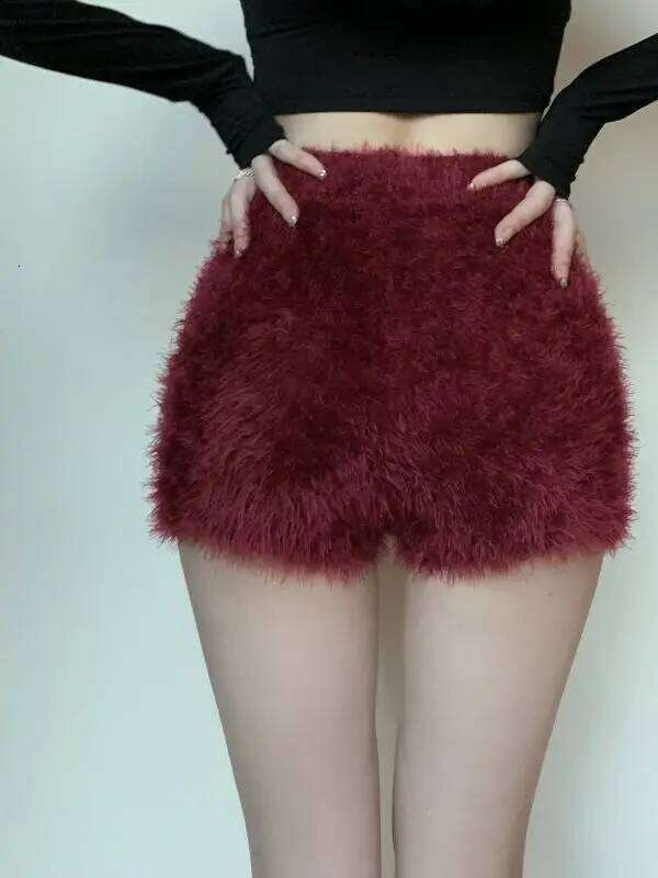 Sweet Foreign Style New Fashion Spring Women Plush cotton lounge Shorts Solid Color Knitted black warm trendy high waist WBJX XJ260206