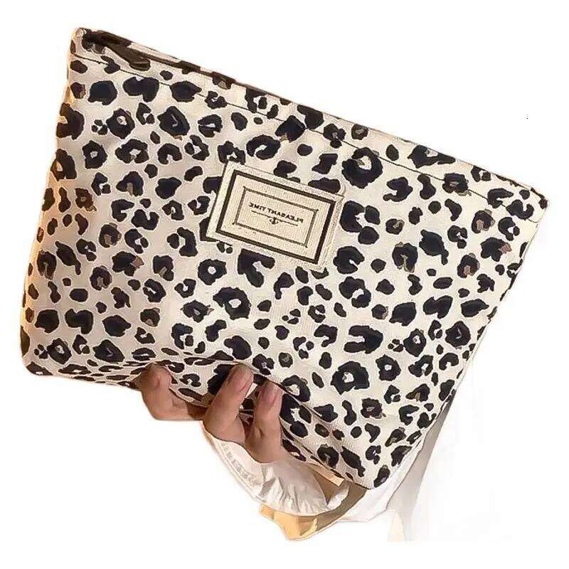 Leopard Print Canvas Makeup For Women, Portable Travel, Skincare Products, Lipstick Storage Bag, Toiletry Bag Y260206