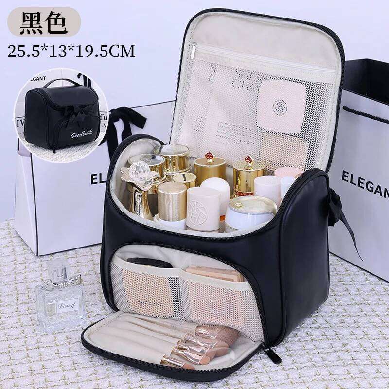 New Makeup Portable PU Leather Cosmetics Organizer Large Capacity Storage Travel Essential Women's Bag Y260206