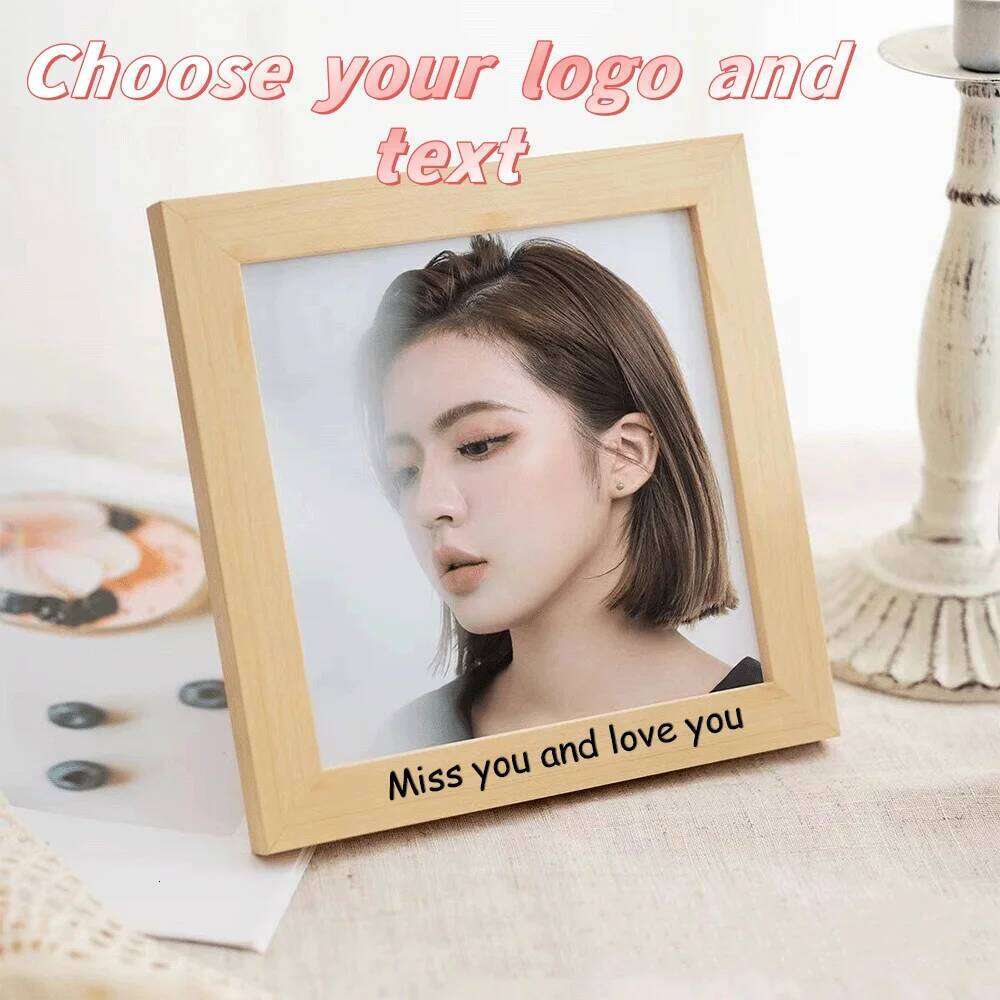 Customized Personalized Text Square 4 Inch/7 Inch Couple Lover Family Children Friends Wooden Photo Frame Wholesale S260205