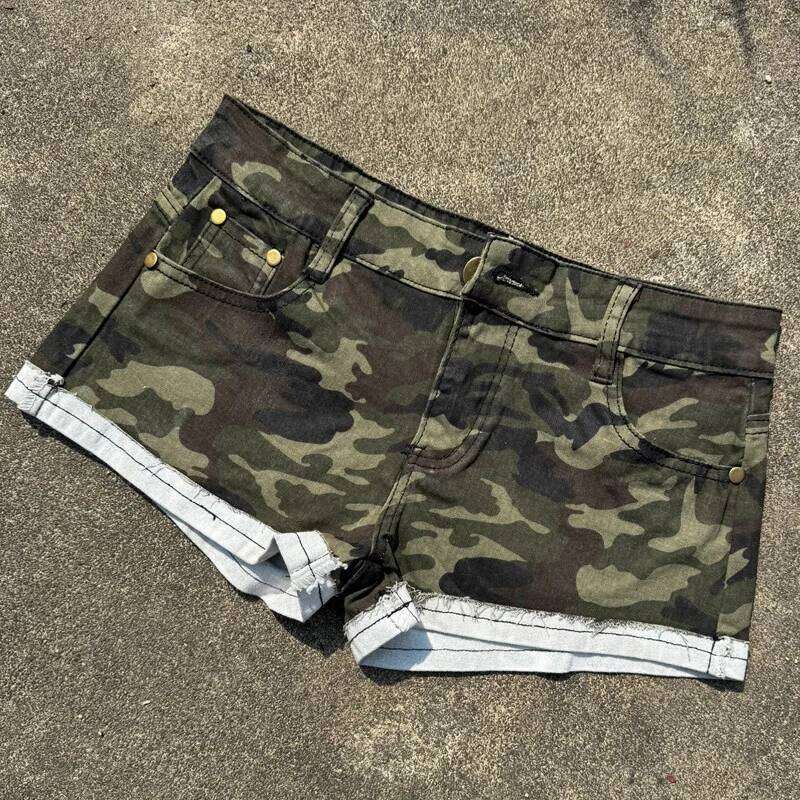 Sexy Camouflage Low-rise Elastic Tight Denim Shorts Women Hip-wrapped Hot Pants C260206
