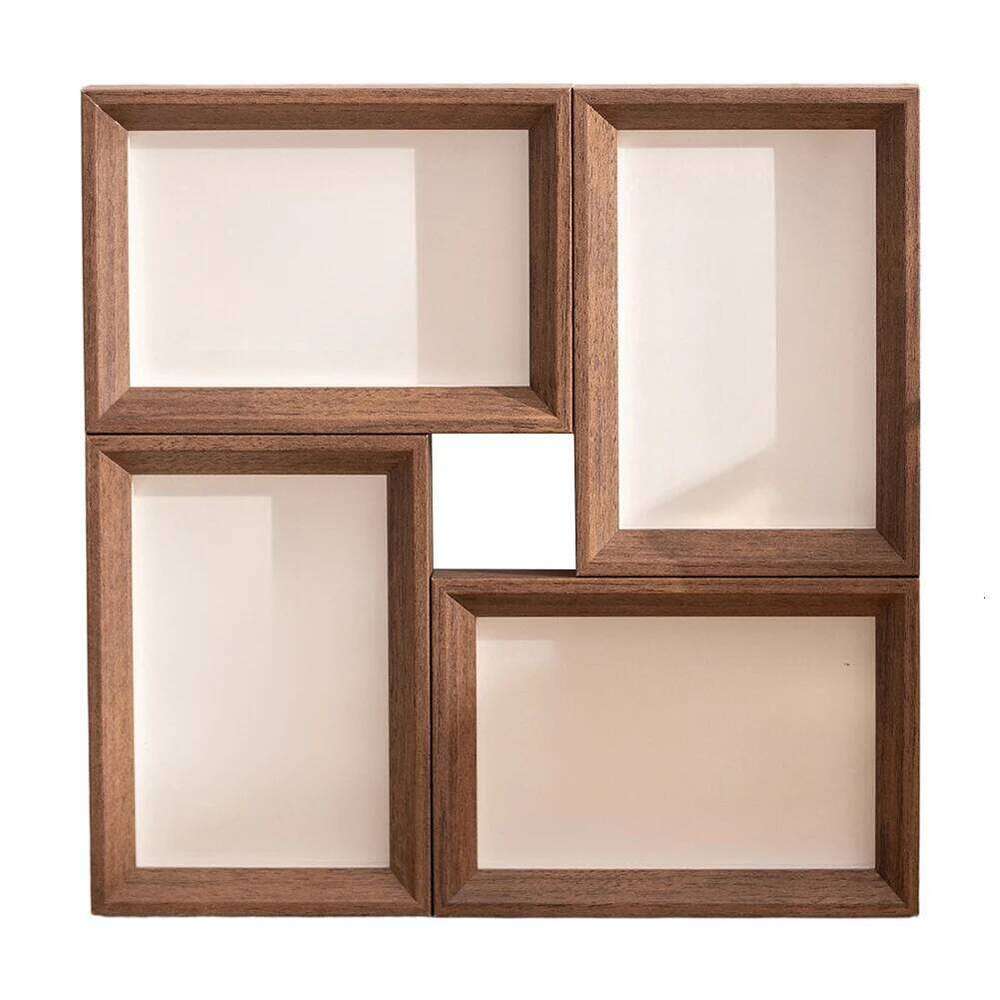 Composite Wood Four Square Photo Frame with Multiple Display Options for Wall Tabletop Enhancing Your Home or Office Decor S260205