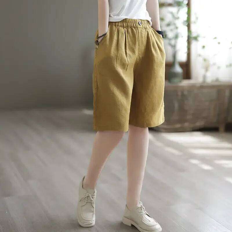 Womens Wide Leg 2025 New Comfy Cotton Linen Summer Fashion Casual Short Pants Loose Knee Length Shorts XJ260206