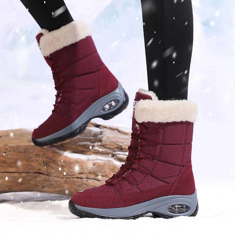 Winter Women Comfortable Fit Warm Interior Luxurious High Snow Functional Slip on Waterproof Fur Femme Boots