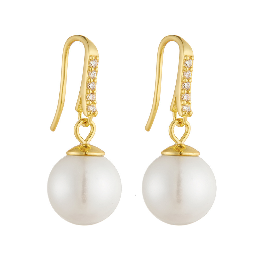 925 sterling silver for women, light luxury ins classic simple elegant diamond-encrusted shell pearl earrings