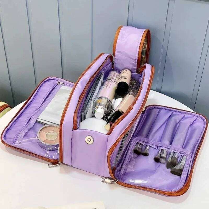 New Women's Makeup Bag Large Capacity with Compartments, Color-Block Portable Travel Toiletry Cosmetic Storage Bag, Handbag Y260206
