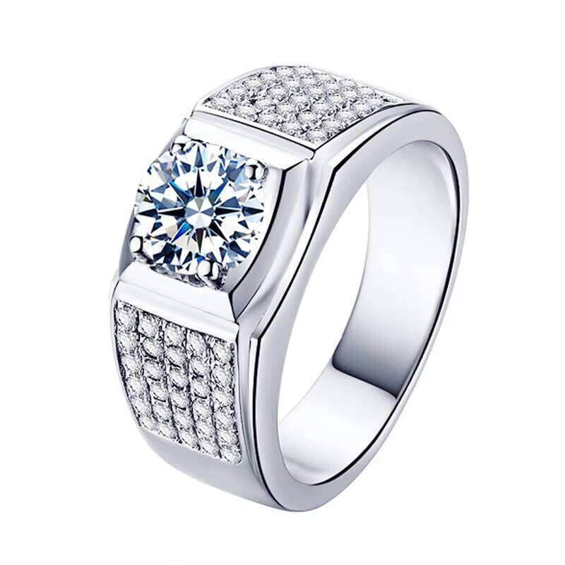 High-End YUNSE Brand Moissanite Engagement Wedding Ring For Men VVS 1Ct 2Ct 925 Sterling Silver Brilliant Cut GRA Model Ms-009