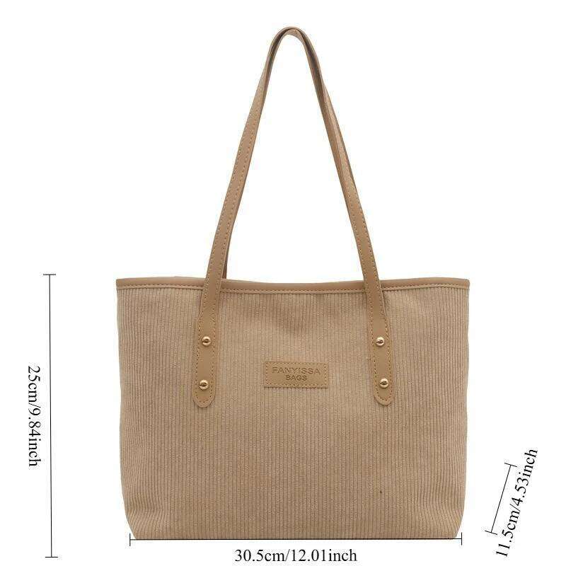 Women Versatile Shoulder Large Capacity Corduroy Tote Handle for Commute Simple and Casual Texture Stroage Bag Y260205