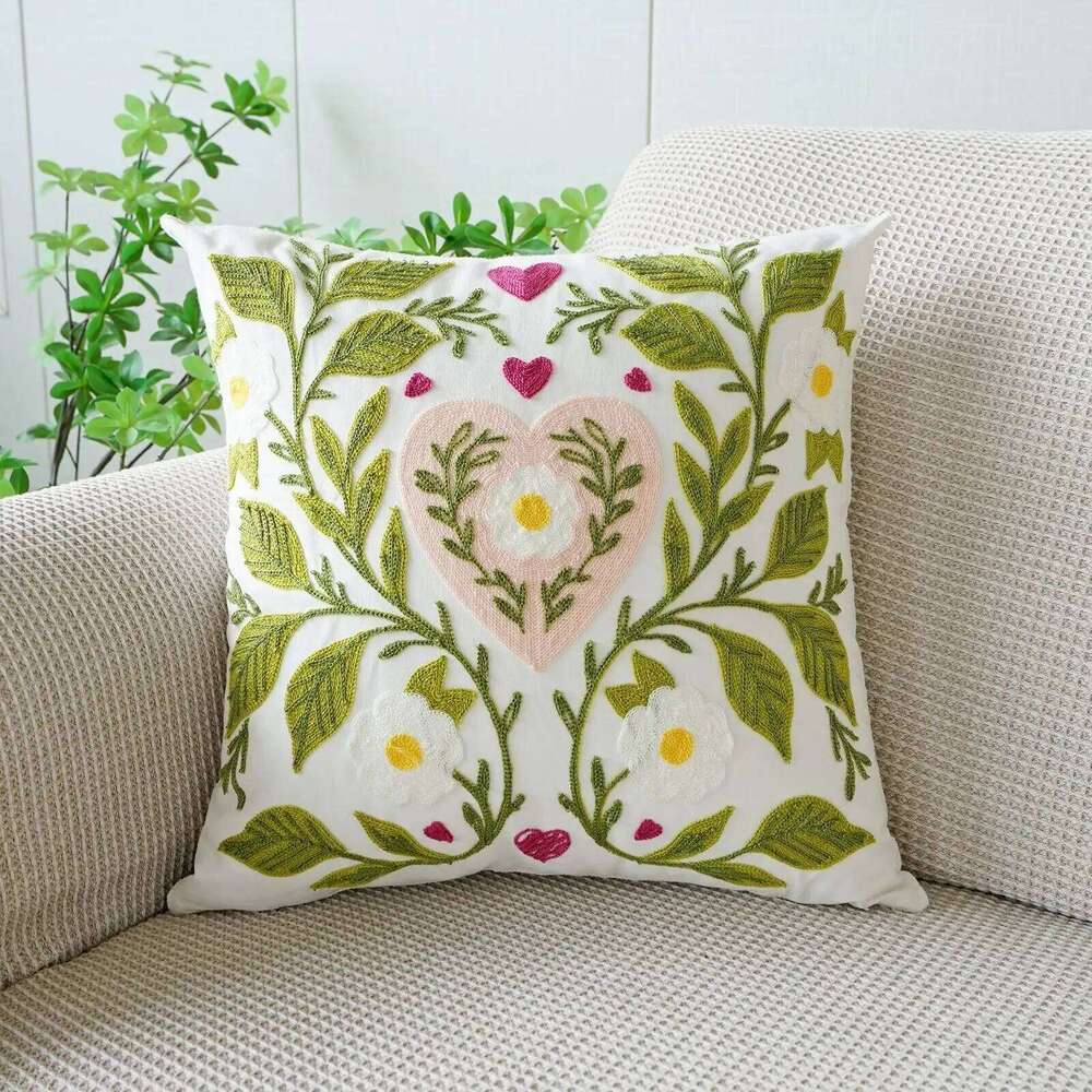 Valentines Day Embroidery Decorations Cushion Covers Heart Love Flower Pillowcase Home Decor For Couch Girlfriend Sofa Bedroom