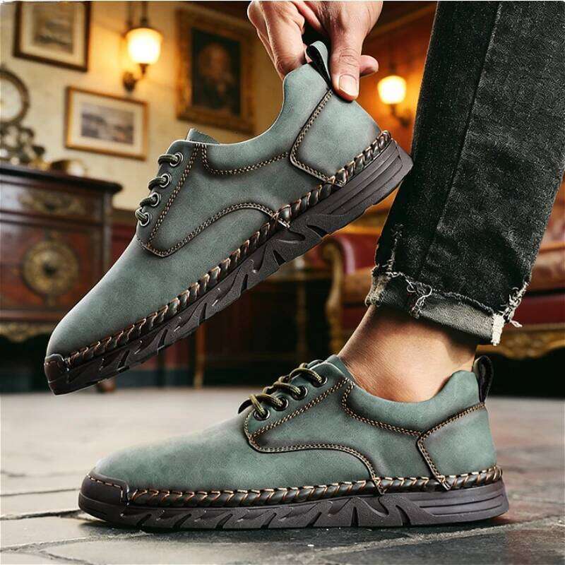 Classic Vintage Low-top Durable Lightweight Handmade Men's Casual Business Shoes for Jeans Pants All-match Footwear