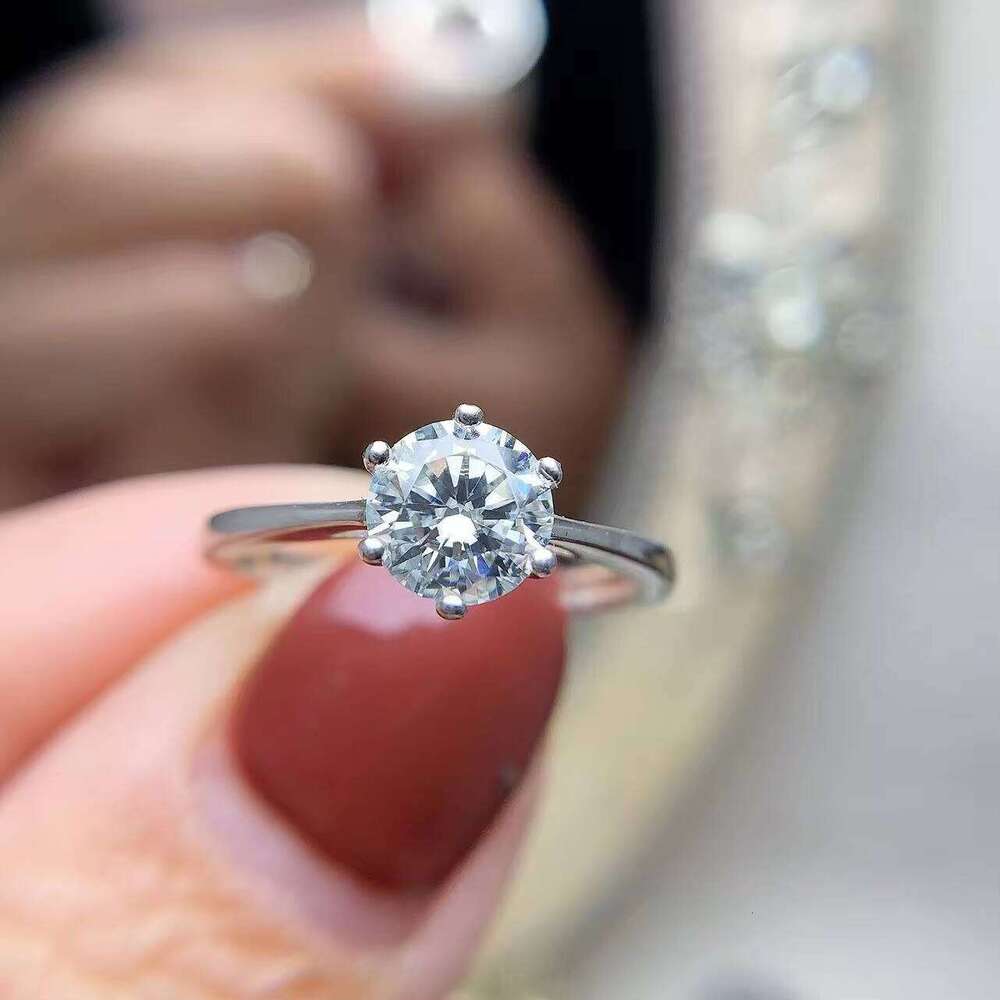 Classic Fine Jewelry 925 Sterling Silver Women's Engagement Ring with Moissanite Main Stone Prong Setting