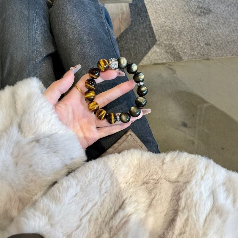Fashionable New Natural Tiger Eye Stone Obsidian Crystal Bracelet With A Stylish Design Men s Gift For Their Husbands Fashionable And Versatile Bracel