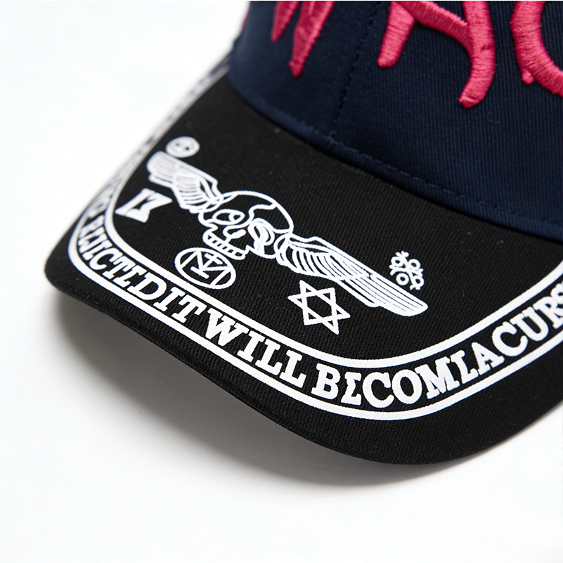 Men's Women's SWAG Embroidered Cap Navy Blue Graffiti Print Flat Brim Streetwear Hat