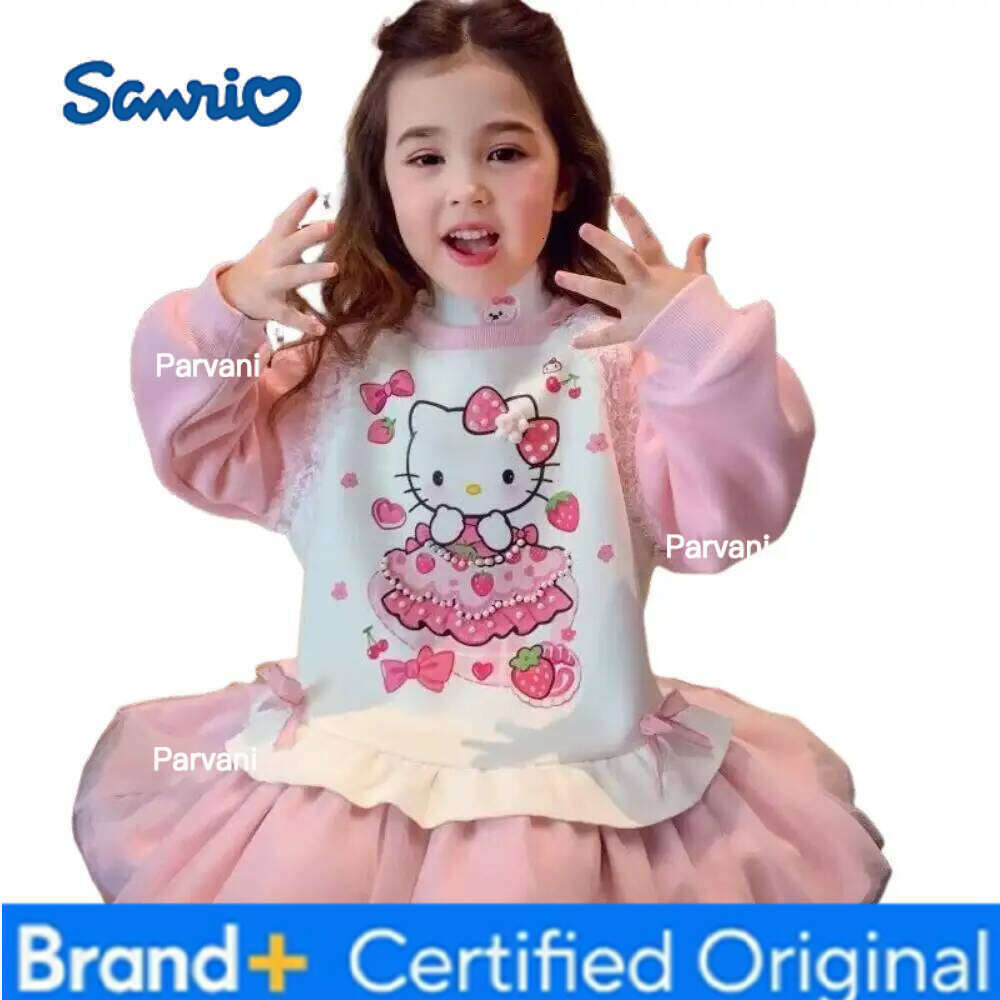Sanrio Hello Kitty Girls'autumn Winter Velvet Sweatshirt Long-Sleeved Top Cartoon Western Style Princess Outer Wear Cute H260206 - view 4
