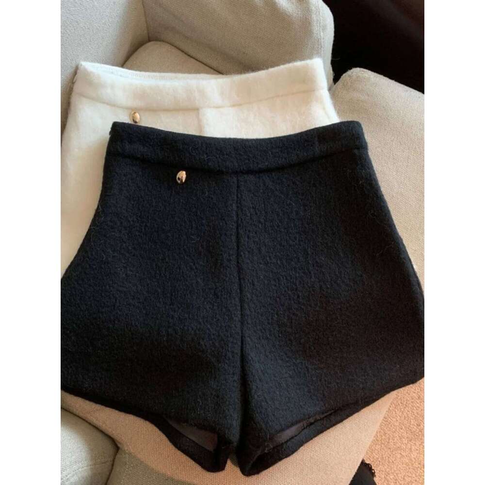 High Waist Woolen for Women Y2K Streetwear Autumn Winter Casual Thick Wide Leg Shorts Fashion Zipper Warm Boot Pants H260206