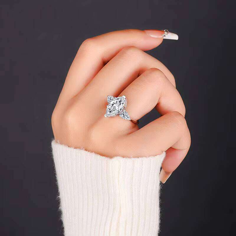 S925 Sterling Silver Wedding Ring Rhodium Plated Full Zircon Or Moissanite Marquise Cut Diamond Women's Engagement Anniversary