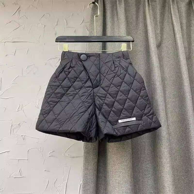 Women's Black Wide-Leg High Waist Autumn Winter Silk-cotton Warm Comfortable 2025 New Arrival Chic Women Shorts XJ260206