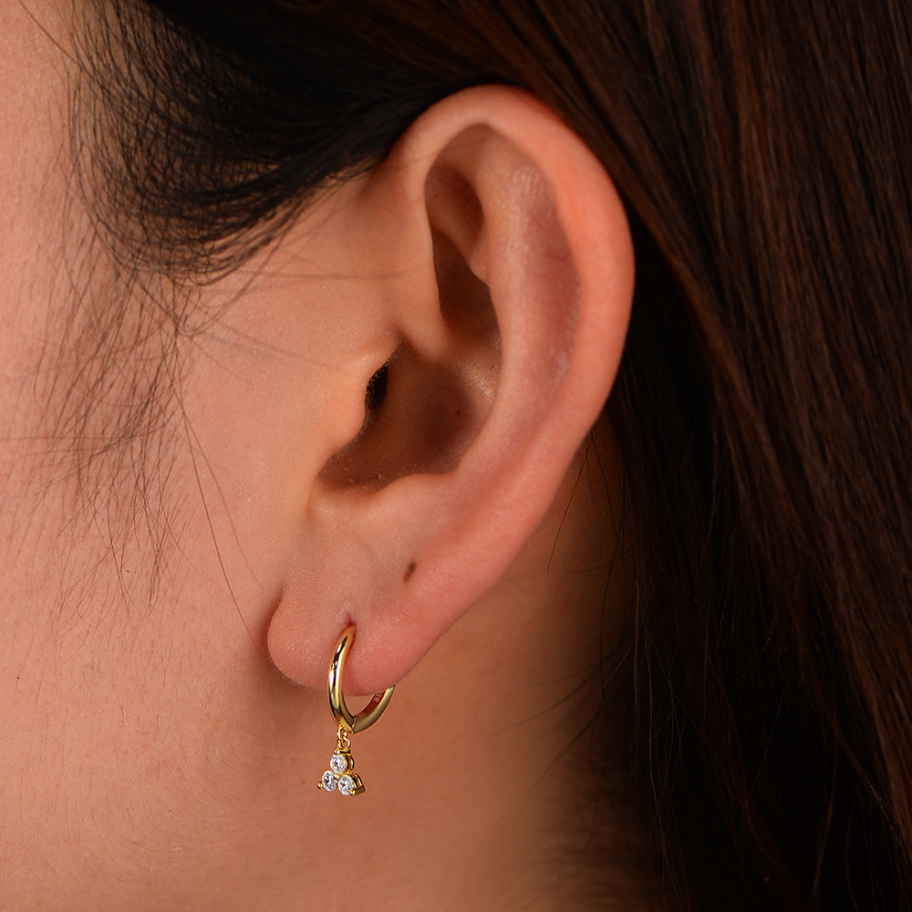 S925 Sterling Silver INS Style Diamond-Encrusted Geometric Light Luxury Versatile Hoop for Women Fashion Simple Earrings