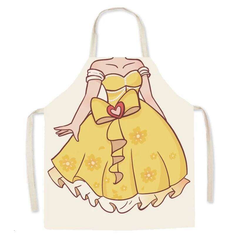 Creative funny cartoon princess apronLinen apron for painting, anti-fouling and anti-dirty overalls, kitchen hot pot bibs S260205