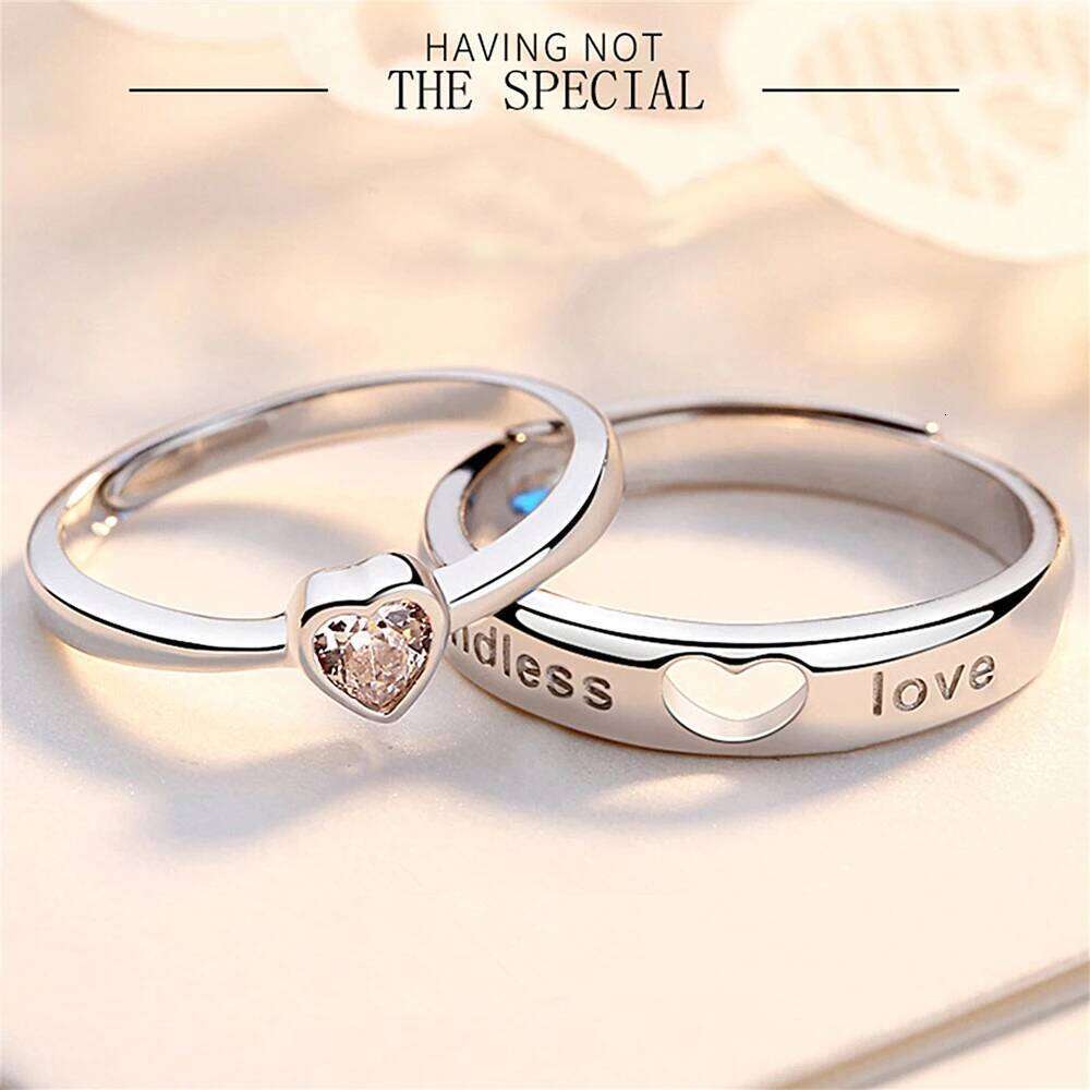 2pcs/Set Adjustable Heart-Shaped Copper Plated Platinum Crystal Couple Ring Men Women Finger Jewelry Wholesale W260206