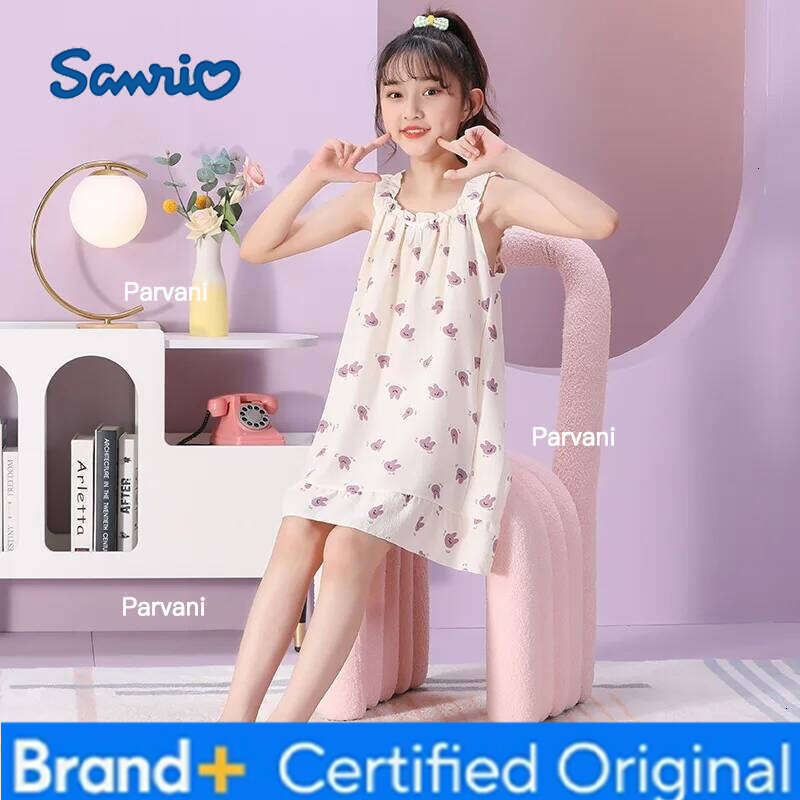Sanrio Girls Thin Bubble Sleeping Skirt Pajamas Summer Children's Soft Cotton Nightgown Comfortable Breathable Bedding Wear for Kids H260206 - view 4