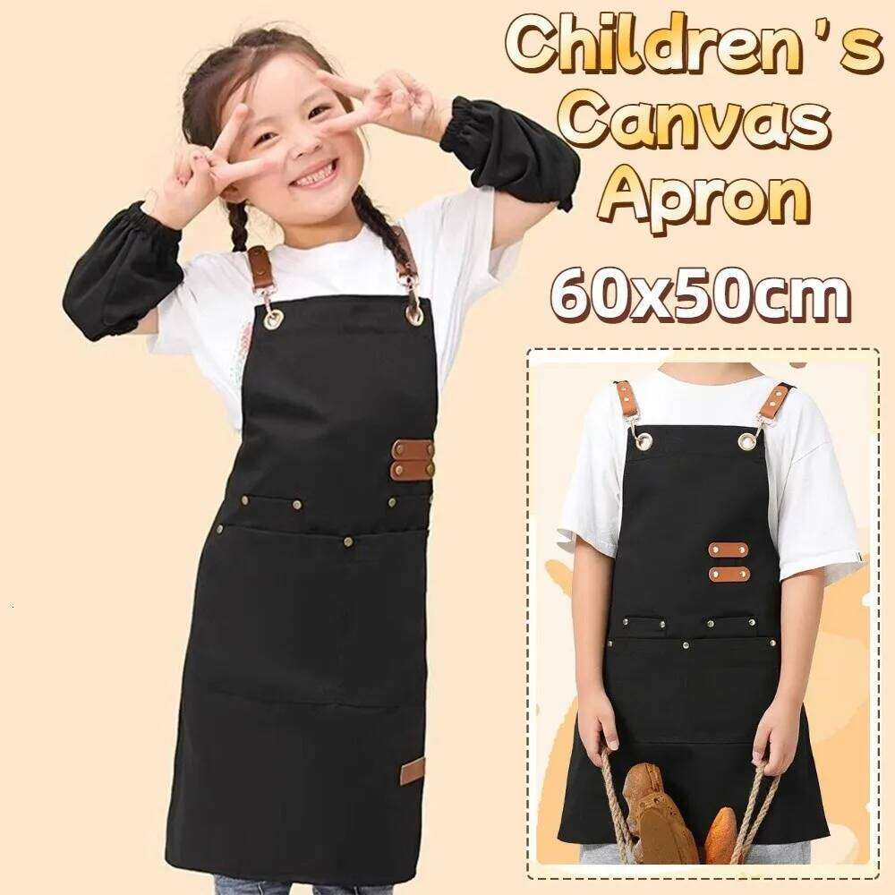 Minimalist Children's Canvas Lightweight Solid Color Cooking Apron Adjustable Oil-proof Chef Costume Baking S260205