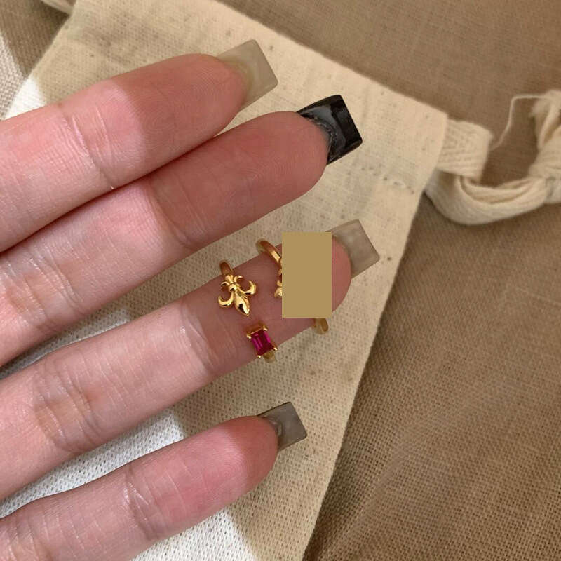 Xiaohongshu Hot-Selling Seal Iris Flower Ruby for Women Ancient Court Style Brushed Ring One Piece Dropshipping