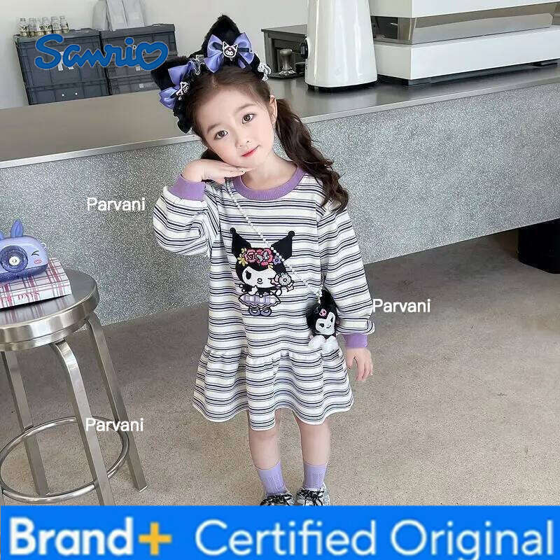 Sanrio Autumn Baby Girls Kunomi Striped Kid Children Long Sleeve Clothes Cartoon Cute Princess Dresses Sweet Dress H260206 - view 7