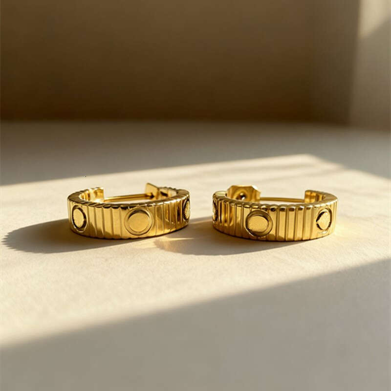 Kaga's new strap series vacuum-plated titanium steel striped classic screw stud earrings, wholesale for foreign trade