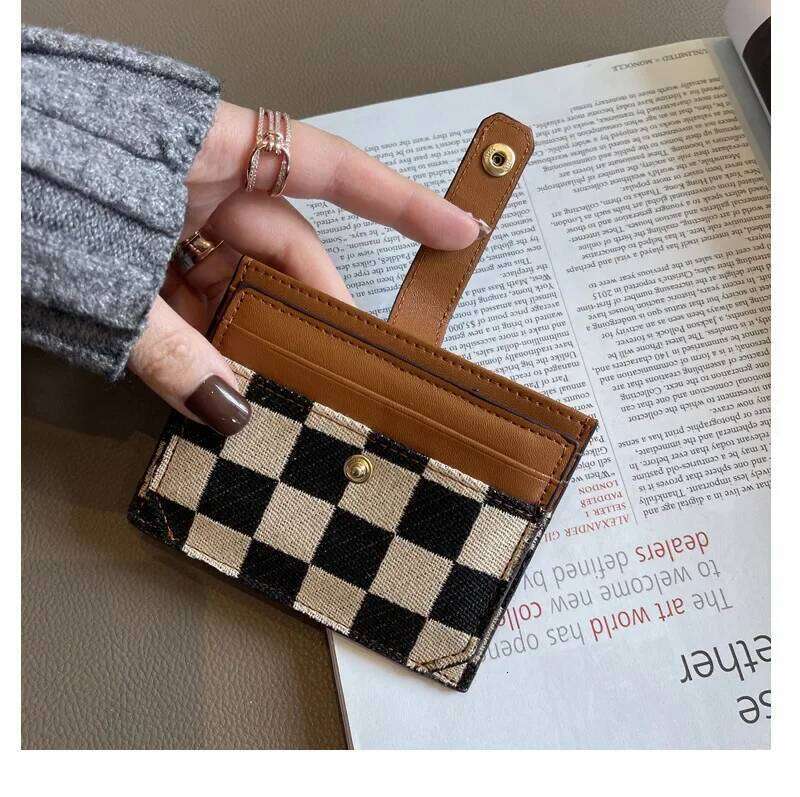 Delicate Vintage Grid Canvas Mini Card Holder Women Slim Multifunctional Driver License Pouch Y260206