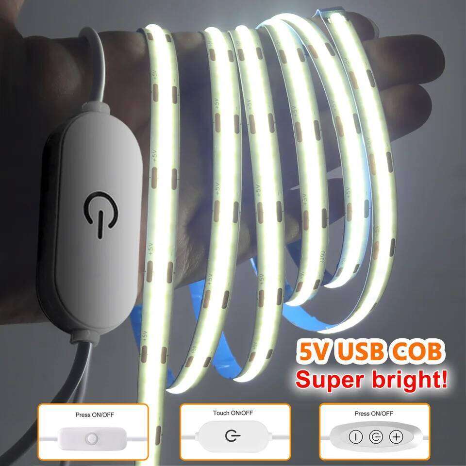 5V COB Strip 320LEDs/M Touch Sensor Dimmable USB Flexible LED Ribbon Adhesive Tape DIY Mirror TV Backlight Night Light Z260206