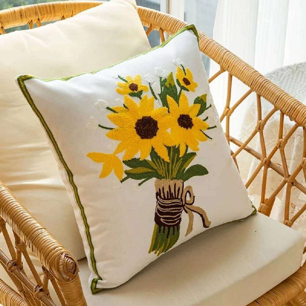 45x45CM Cotton Embroidery Cushion Covers Soft Decorative Sofa Cases Sunflower Pillow Cover For Living Room Hotel Decor Pillow Case