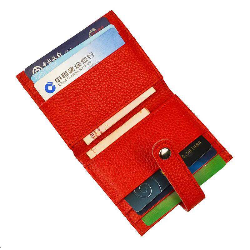 100% Genuine Leather Short Buckle Folded Business Name Wallet Large Capacity Cross Bank Card ID Holder Y260206