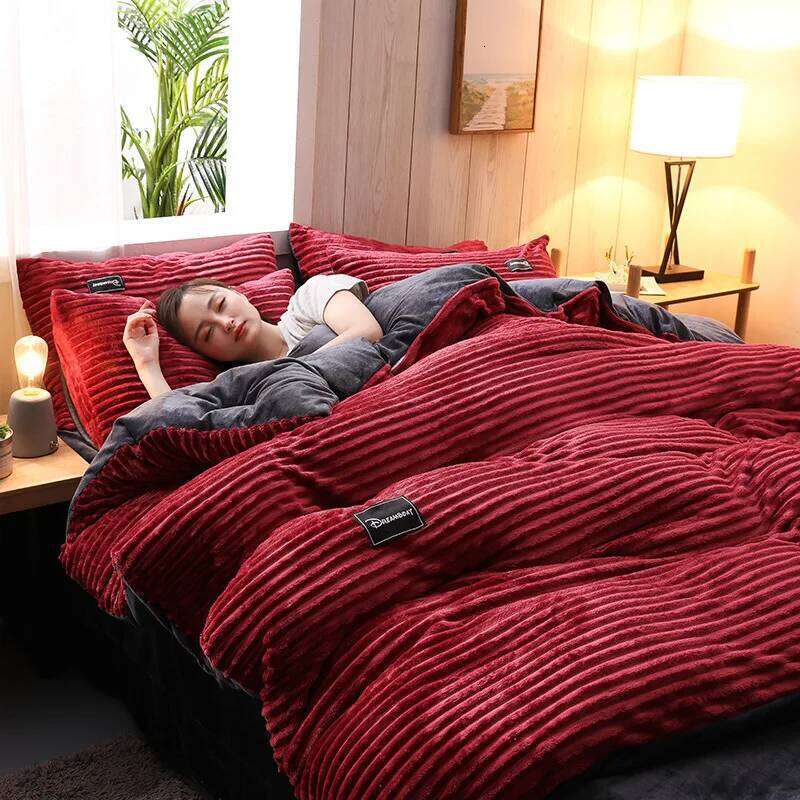 3pcs duvet cover Winter Warm Bedding sets Double Quilt Cover king Twin queen size bed thick Flano Coral Fleece with pillowscase XJ260206