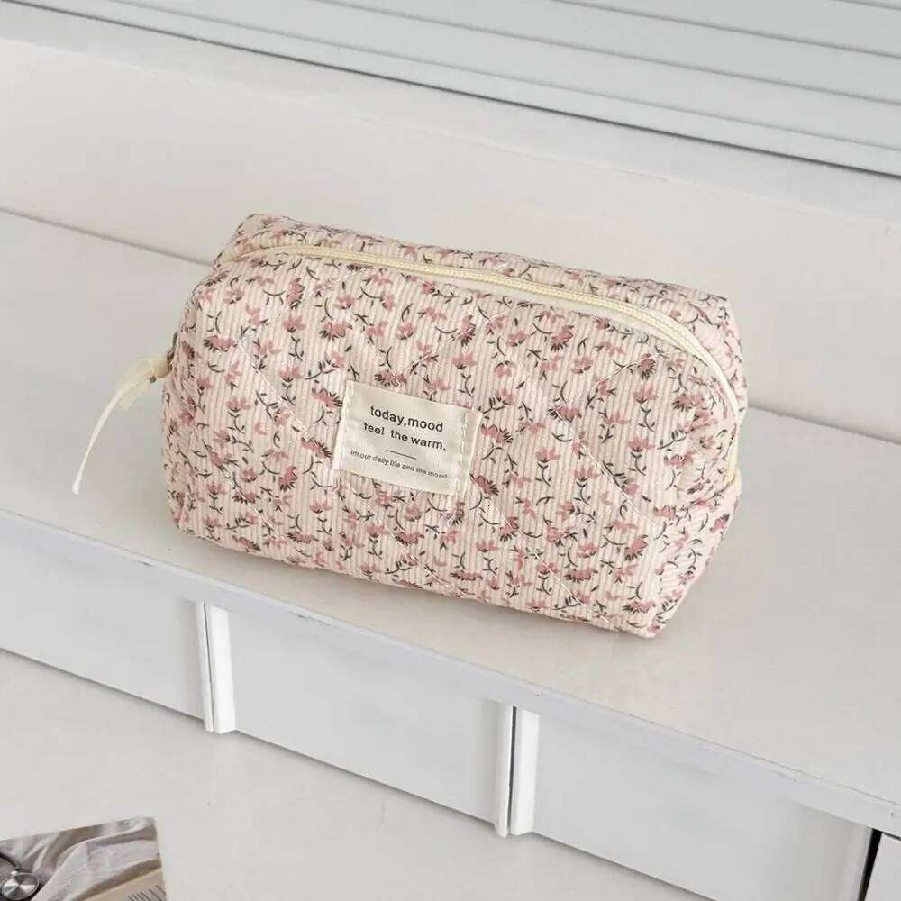 Sweet Corduroy Aesthetic Cosmetic Organizer Large Capacity Zipper Skincare Clutch Toiletry Bag Cosmetics Y260206