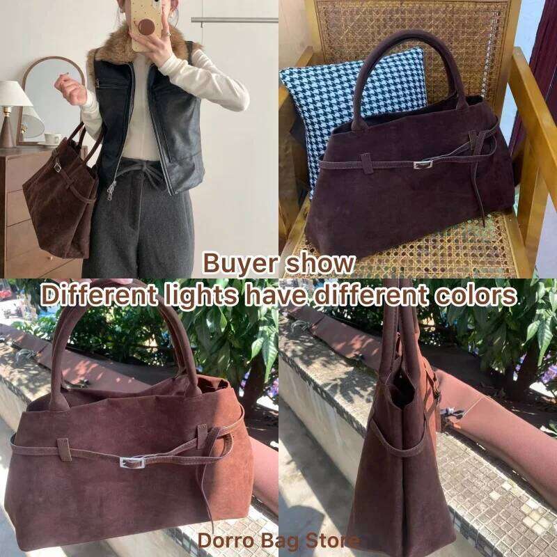 Retro Matte Suede Purse Handbags for Women Large Capacity Fall Winter Casual Tote Bag Belt Design Female Work Shoulder Bags Y260205