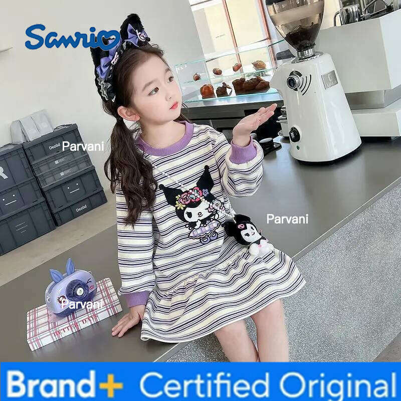 Sanrio Autumn Baby Girls Kunomi Striped Kid Children Long Sleeve Clothes Cartoon Cute Princess Dresses Sweet Dress H260206 - view 5