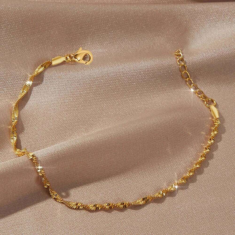 18K Gold Plated Water corrugated bracelet Stainless Steel Fine Chain Bracelet,Elegant Bracelet Jewelry 26H0206