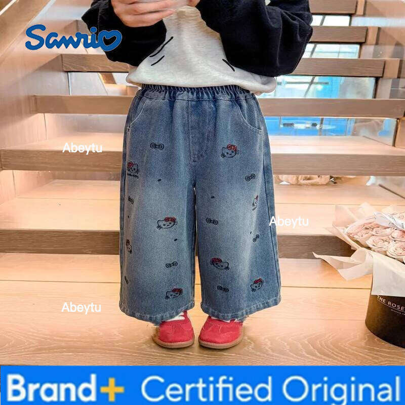 Sanrio Girls' Spring Hello Kitty Autumn Casual Jeans 2025 New Style Straight Pants Children Western Fashion Korean Edition Tops H260206