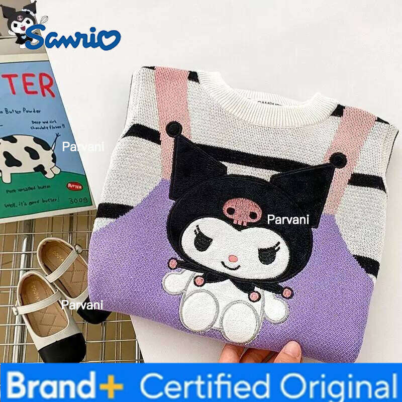 Sanrio Kuromi Knitted Dress Kawaii Autumn and Winter Cartoon Fashion Student Casual Children Clothing False Two-Piece New Style H260206 - view 6