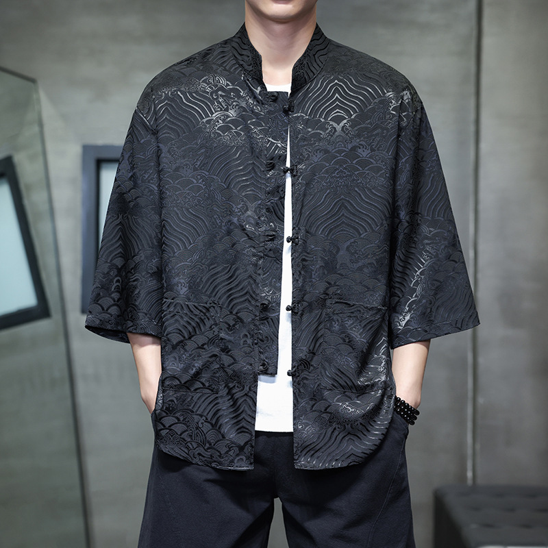 2026 New Chinese style Men's Shirt Printed Design Seven point Short Sleeve Summer Chinese Style Jacquard Buckle Casual Shirt