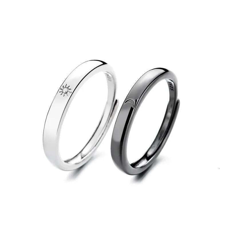 Fashion Simple Couple Silver Color Sun Moon Adjustable Open Ring Jewelry For Women Men Wedding Anniversary Gifts W260206