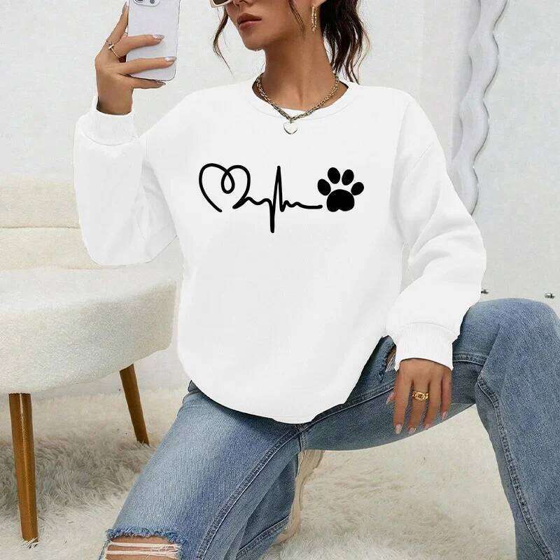 Mardi Hefxessdr Womens Sweatshirts Cute Print O Neck Tops Casual Daily Outdoors Sports Jogging Pullover Korea Style Long Sleeves Woman Clothing