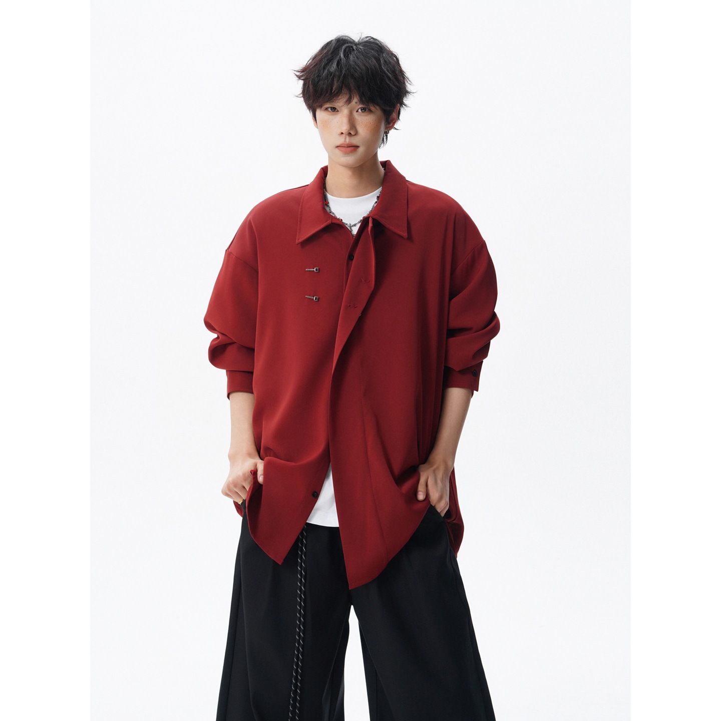 2026 New Chinese Style Long Sleeve Shirt Men Plus Size M 8XL Trendy Fashion Tang Suit Shirt Black White and Red