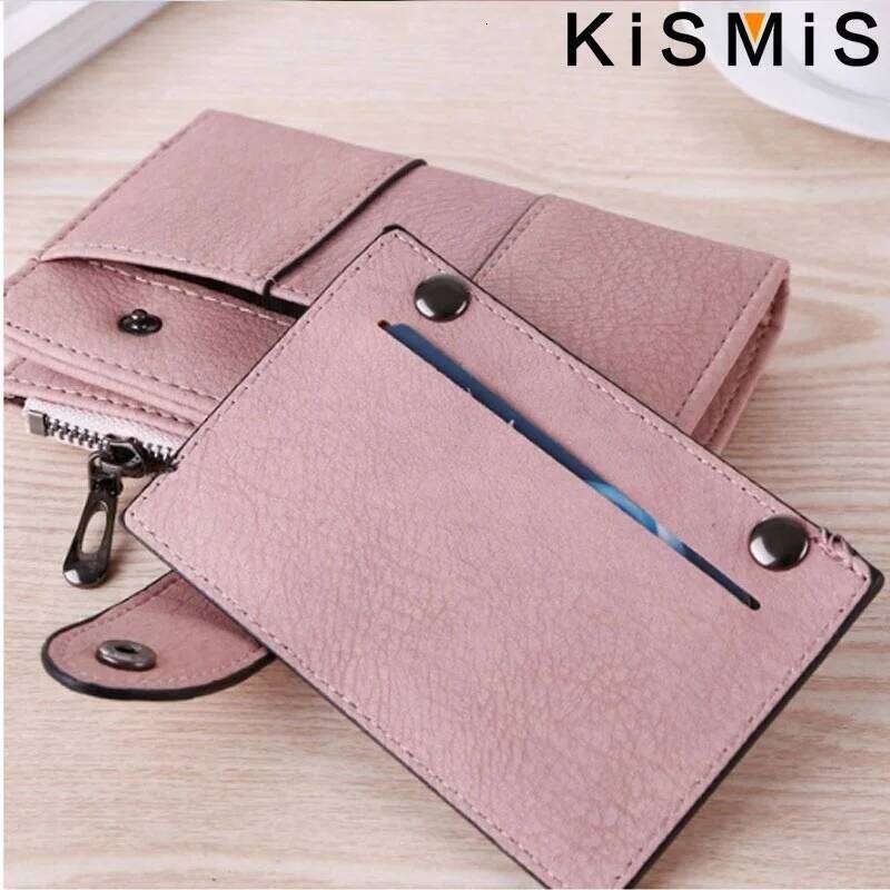 KISMIS New Style PU Leather Rivet Short Wallet - Zipper Change Card Holder, Women's Coin Purse Wallet, Stonego Money Bag Y260206