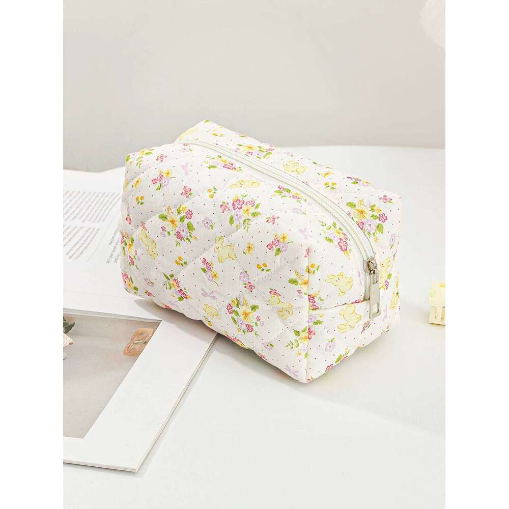 3-pc flower bunny quilted daily travel tool bag, storage handbag, portable makeup brush bag Y260206