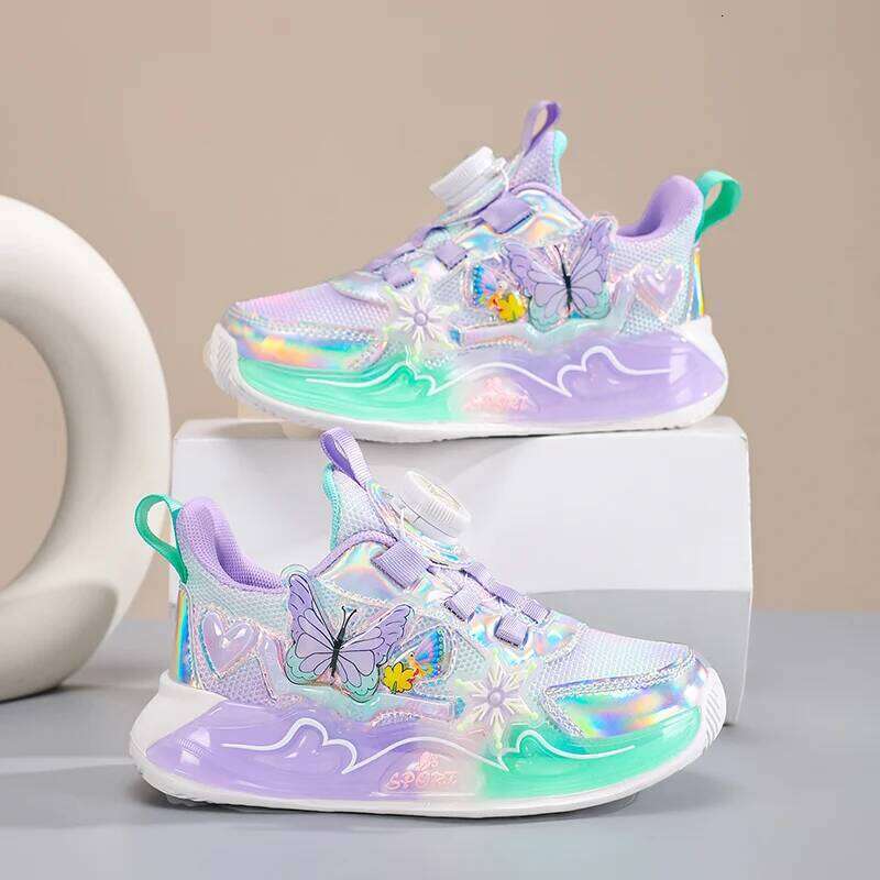Cute Girls Children Pink Purple Butterfly Printed Kids Running School Sneaker Sports Tennis Shoes for girl 26Y0206