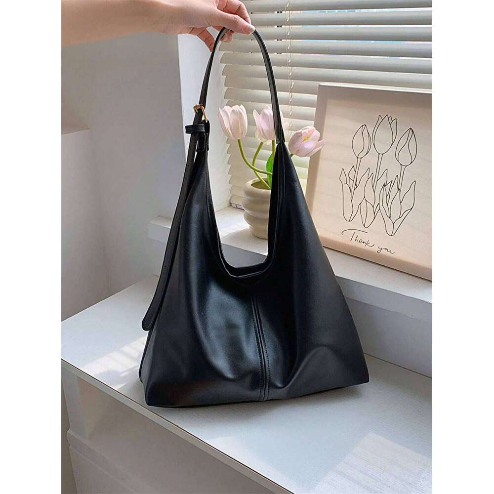 Fashionable Causel Tote For Women, Minimalist Golden Buckle Decor Shoulder Bag With Adjustable Strap, Women's Handbag Y260205